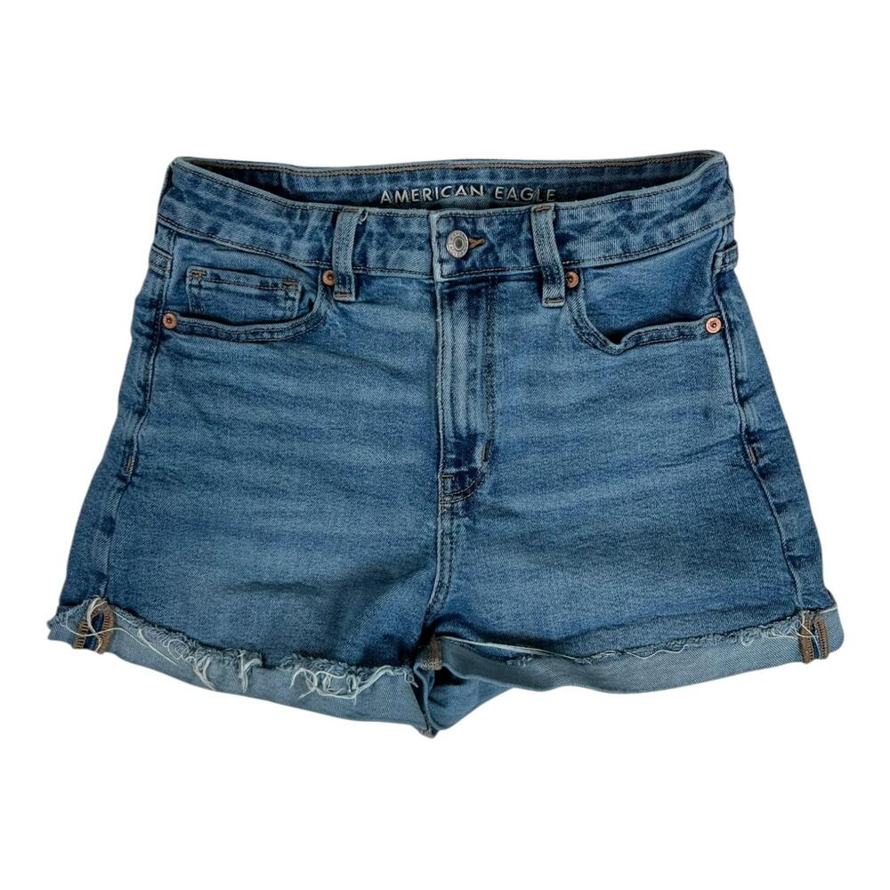 American Eagle Shorts Womens 4 Blue Mom Short High Rise Cuffed Denim Stretch
